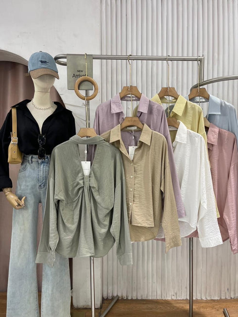 Casual Collar Down Shirt Hollow Out Design at the back